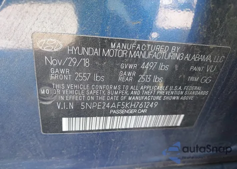 2019 Hyundai Sonata Se из США, поврежденный, VIN 5NPE24AF5KH761249